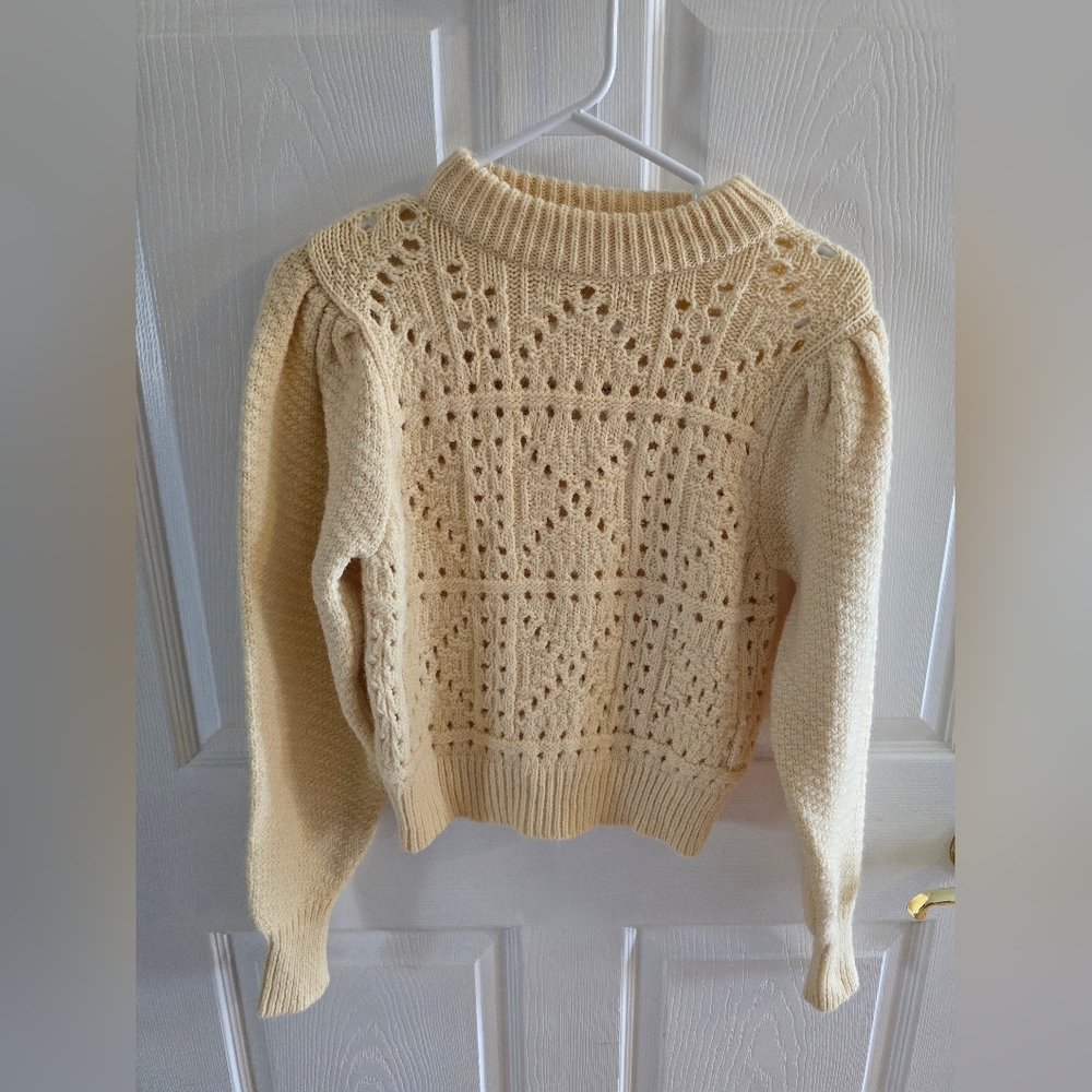 Mango Cream Cowl Neck Sweater with Intricate Knit
